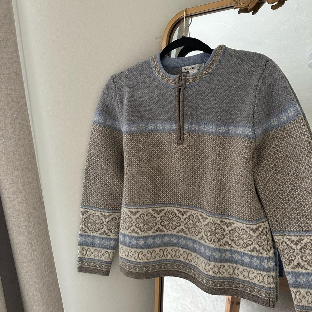 Gray and Blue Patterned Sweater